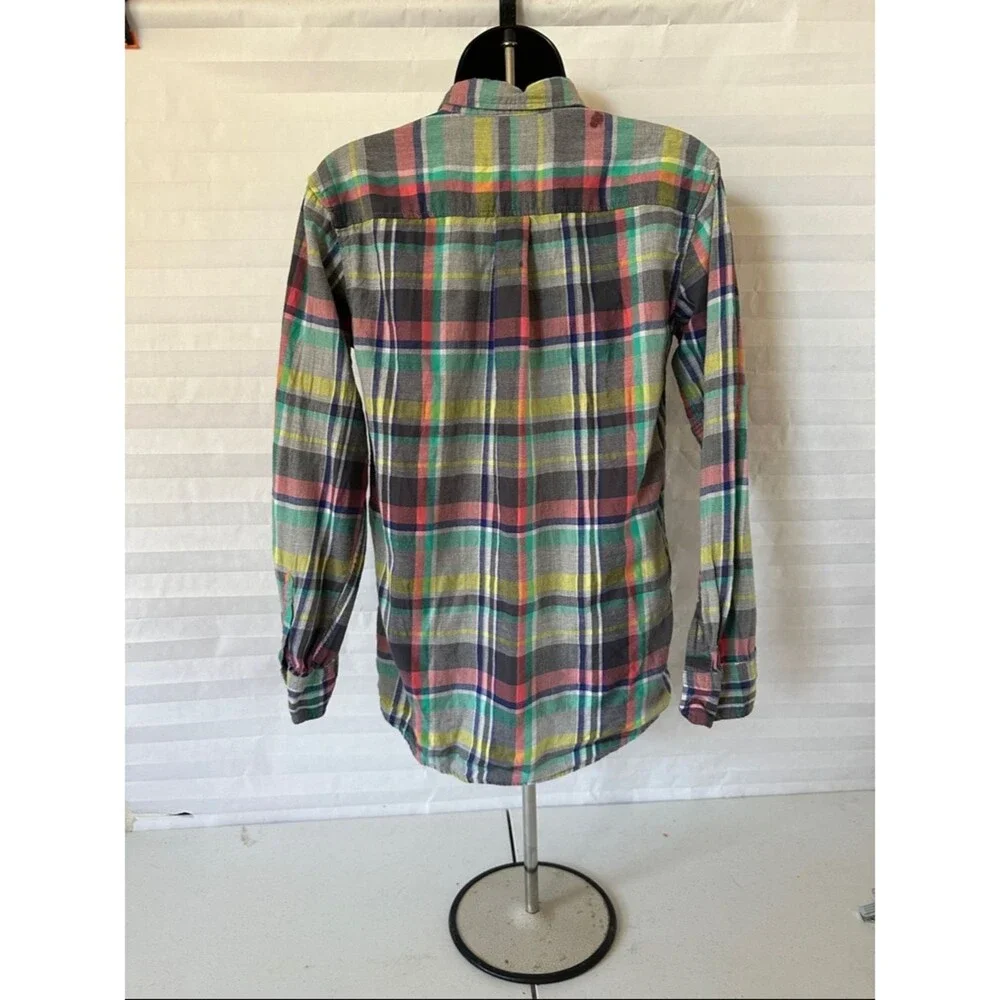 Old Navy Girls Multicolor Plaid Button Down Shirt Teal Pink Yellow Navy Size XL